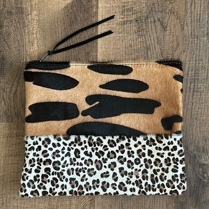 Totem leopard printed calf hair clutch with leather trim YKK